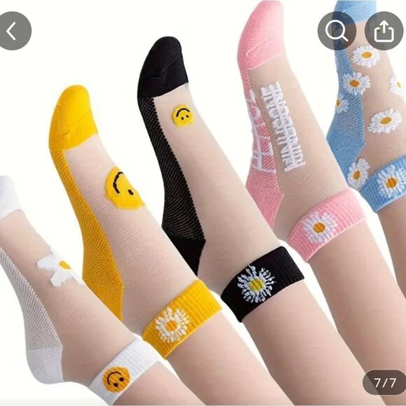 1 pair white daisy smile socks - Picture 1 of 4